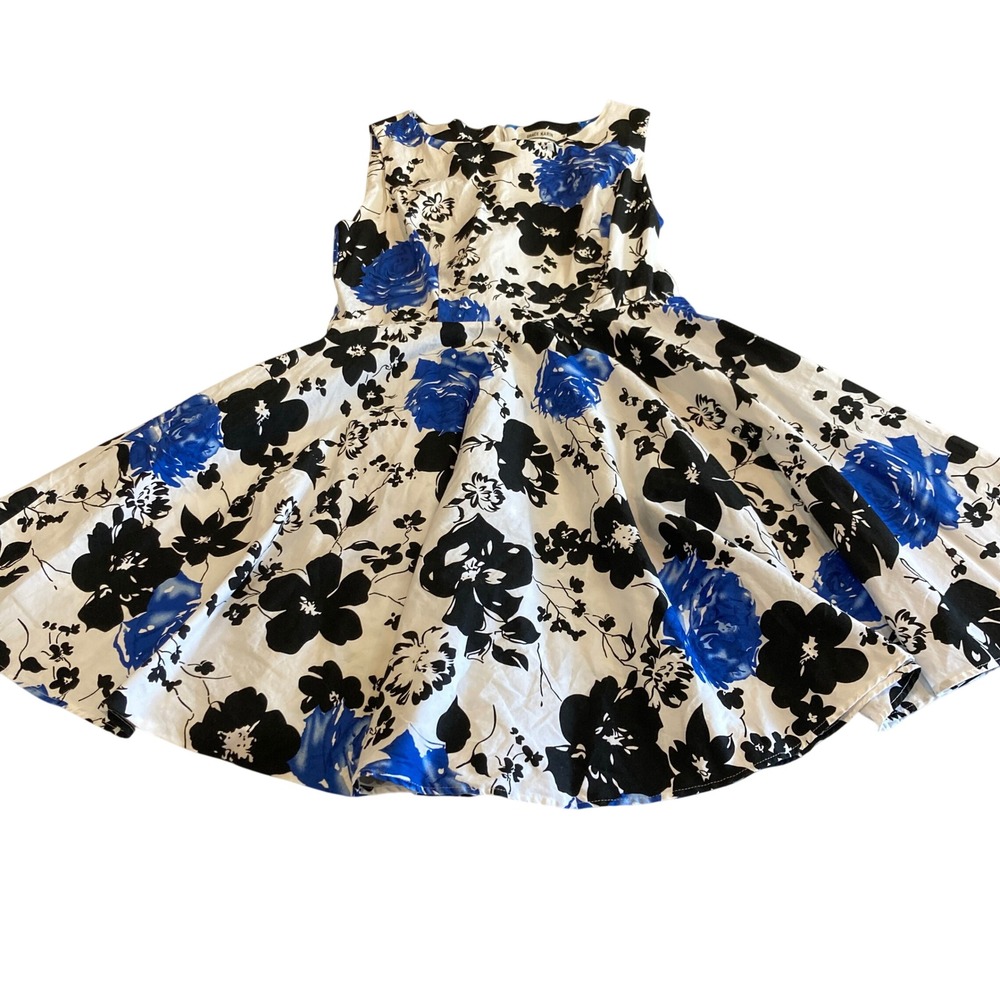 Grace Karin Dress 16W Blue Black Floral Fit Flare Sleeveless Cotton Blend